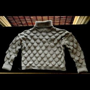 Grey turtle neck sweater, crochet embellished